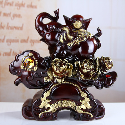 招財進寶家居風水擺件 樹脂仿紅木工藝的藝術與寓意